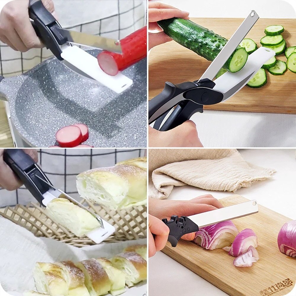 Kitchen Food Scissor 2 in 1 Utility Scissors Knife&amp;Board Smart Chef Stainless Steel Ourdoor Meat Potato Cheese Vegetable Kitchen