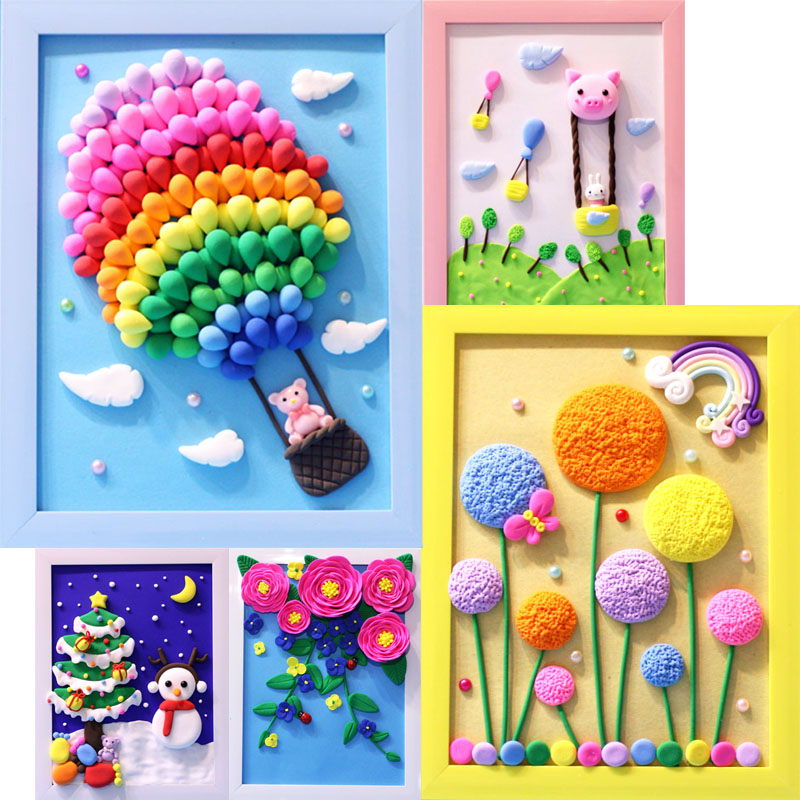 Diy legetøj til børn super letvægts ler fotoramme sæt 3d farverige mudder jul uddannelsesmæssige børn kunst håndværk legetøj