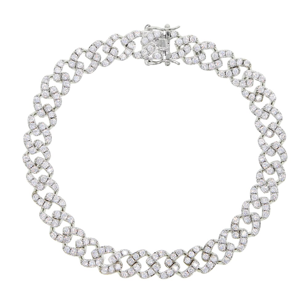 Hip Hop Zomer Strand Stijlen Iced Out Cubaanse Ketting Bling Wit Roze 5A Cz Verharde Enkelbandje Vrouwen Charm Wedding partij Sieraden: silver23cm