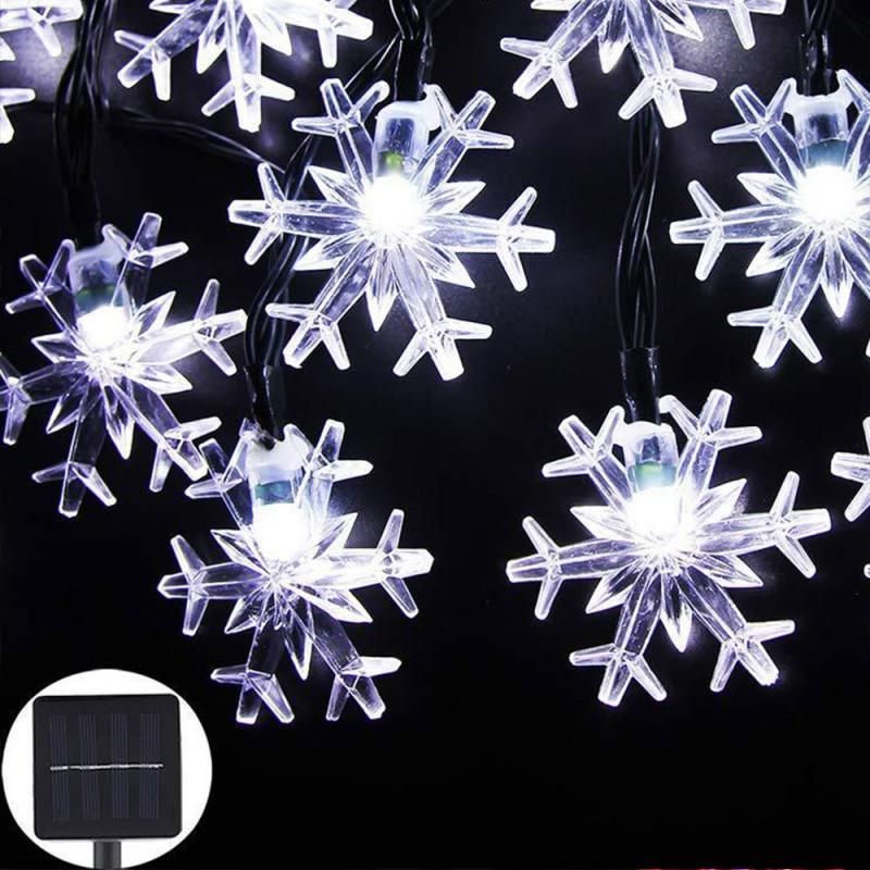 4.8 M Solar String Lights 20 Lichten Kerst Sneeuwvlok Decoratie Verlichting Outdoor Kerst Led Verlichting Kerstboom Krans Kerst