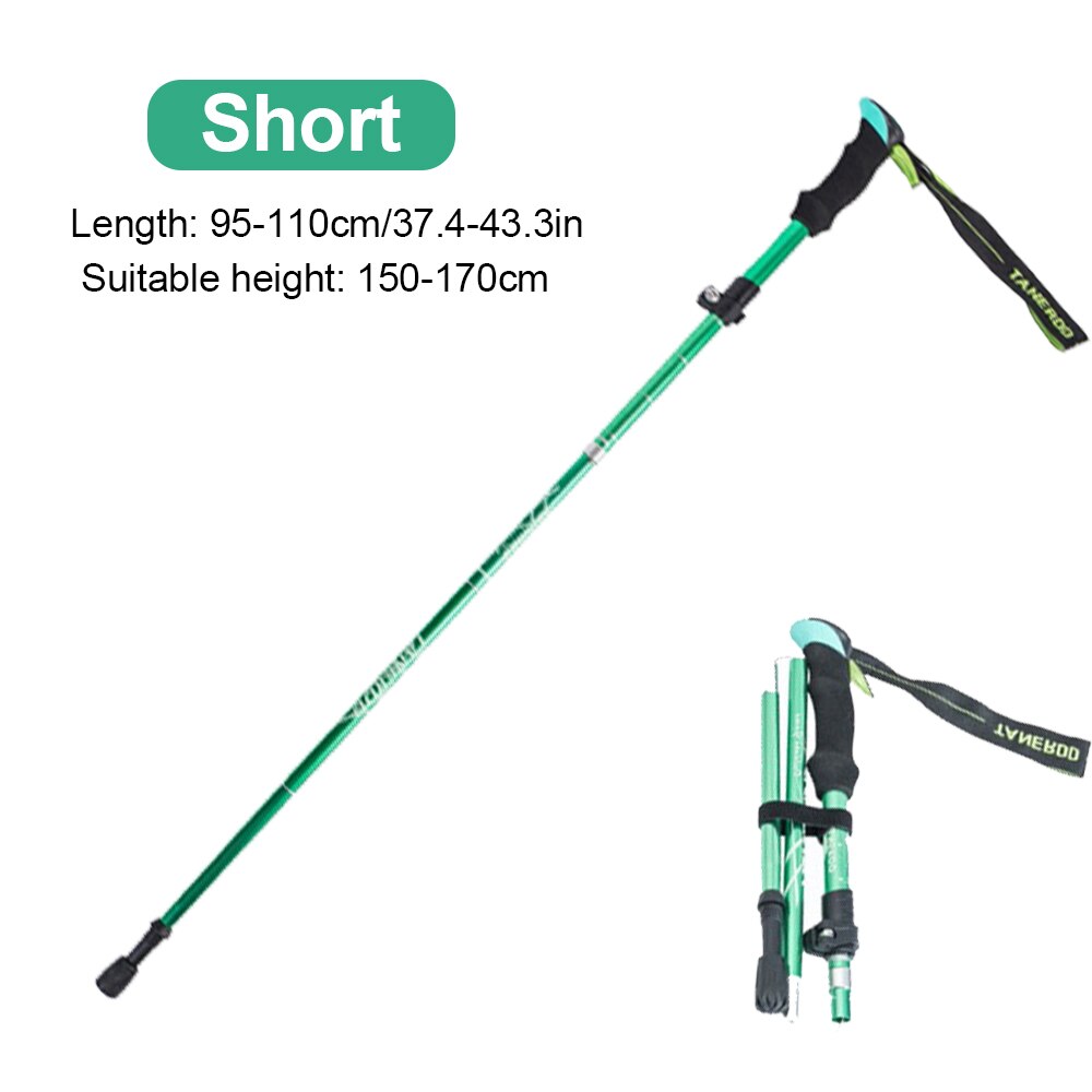 Outdoor Walking Stick Hiking Trekking Poles Ultralight Nordic Walking Pole Telescopic Crutches Antishock EVA Handle Folding Cane: Short green