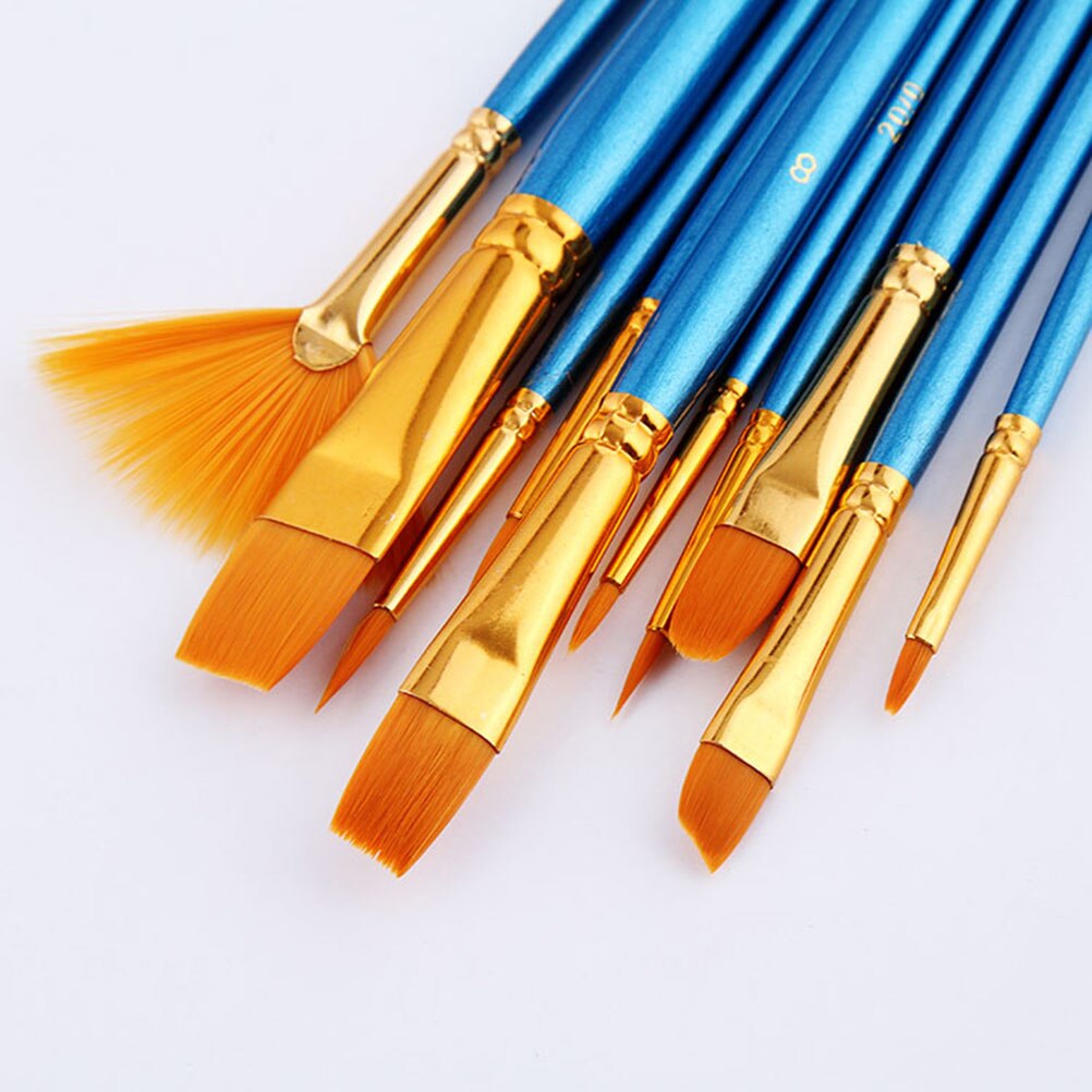 Pinceaux à peinture en acrylique | 10 pièces, Set artistique pour peinture acrylique/huile/aquarelle laine de Nylon barre bleue