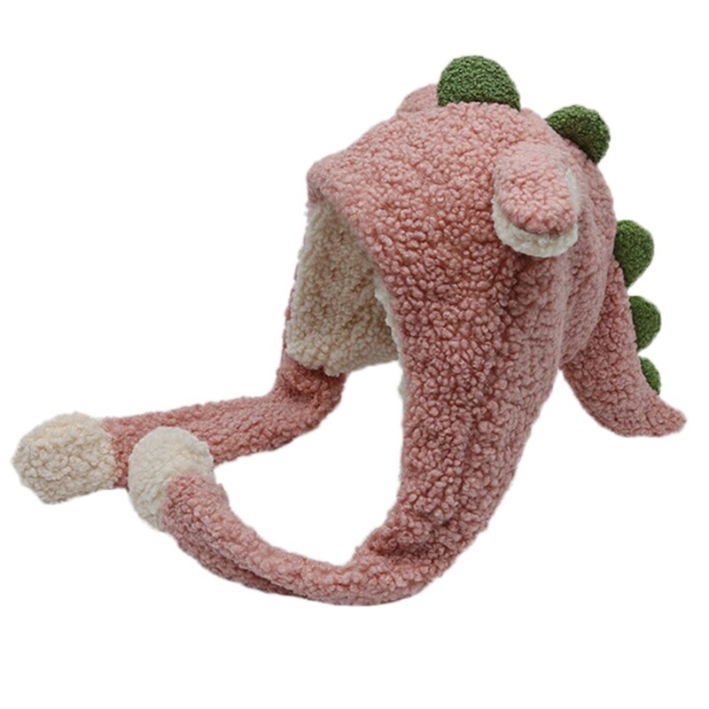 896E Kawaii Cartoon Dinosaur Movable Ears Hat Women Cute Warm Thick Warm Hoodies Neck Scarf with Windproof Winter Autumn: Pink