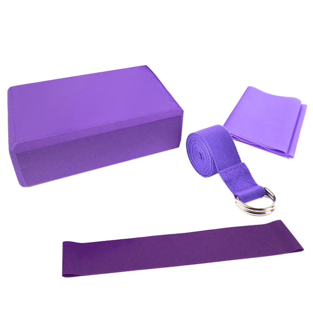 4 st/set yoga träningspaket träning motstånd loop band yoga block stretching rem yoga boll sport fitness set: Violett