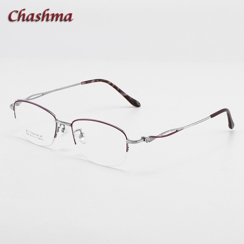 Chashma Women Titanium Frame Glasses Light Weight Spectacle Flexible Temple Glass for Female: Purple Silver
