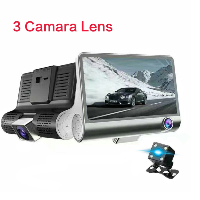 4.0 tommer fuld  hd 1080p bil dvr 3 kamera dual lens rearview video camera recorder auto registrator night vision dash cam