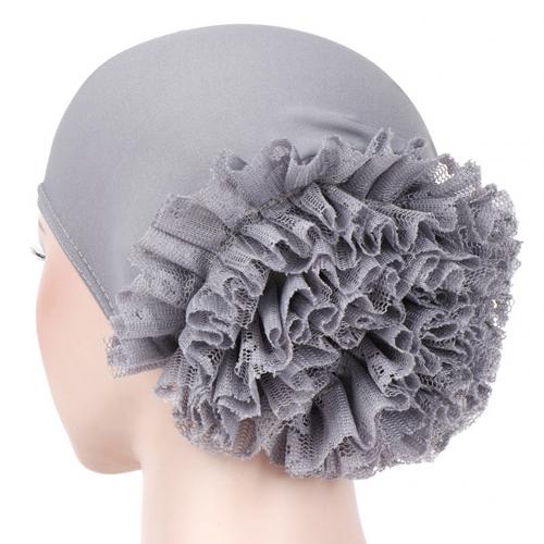 Enfärgad spetsblomma kvinnor muslimska hijab turban arabisk huvudsjal keps mössa mjuka huvudbonader som andas gör dig charmig!: Grå