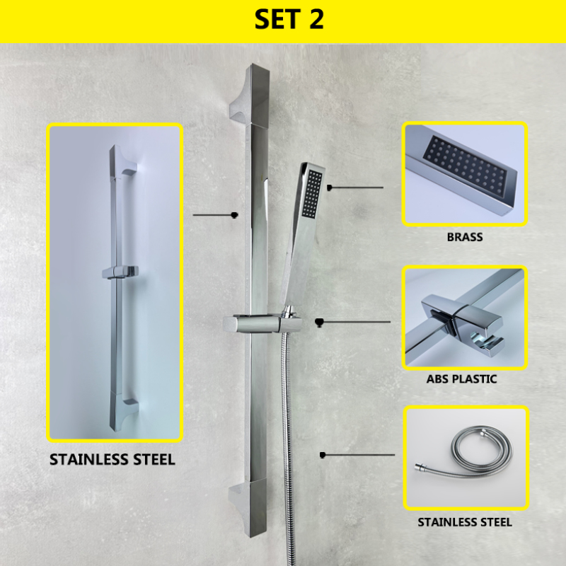 Badkamer Douche Sliding Bar Chrome Set 1/2/3 Functies Messing Abs Plastic Handheld Douche Rvs Verstelbare Bar: Set 2