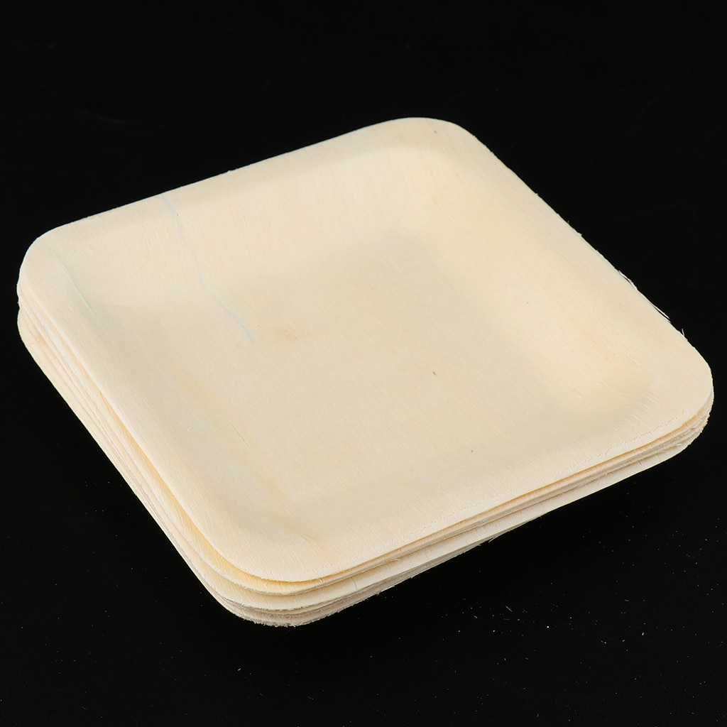 Assiettes de fête jetables en bois naturel | Assiettes carrées biodégradables et écologiques de 10 unités vaisselle faveurs