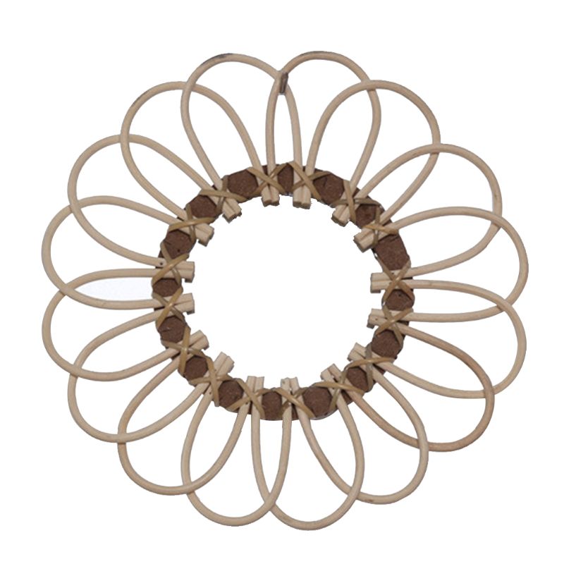 Sun Shape Decorative Mirror Rattan Innovative Art Decoration Round Makeup Mirror Dressing Bathroom Wall Hanging Mirror: 10