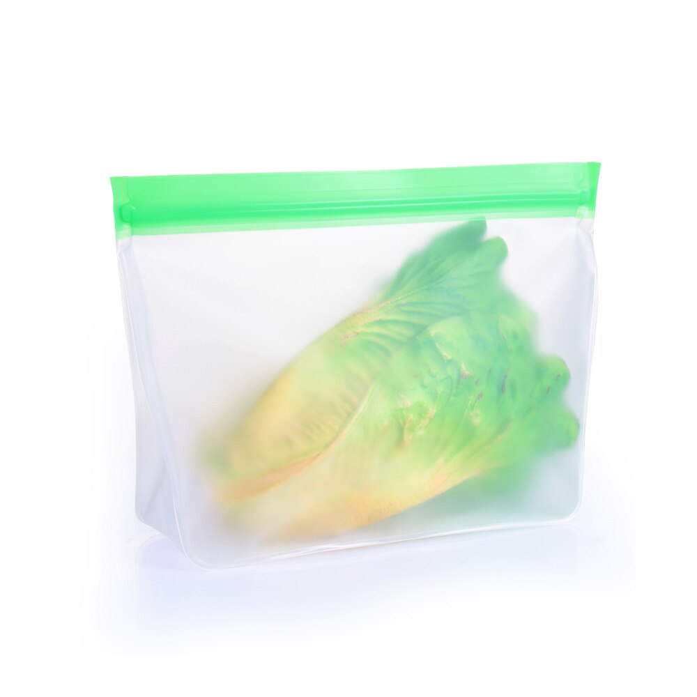 3Sizes Reusable Freezer Silicone Fresh Bag Food Storage Container Stand Up Leakproof Zip Shut Bags Kitchen Organizer: Light Green