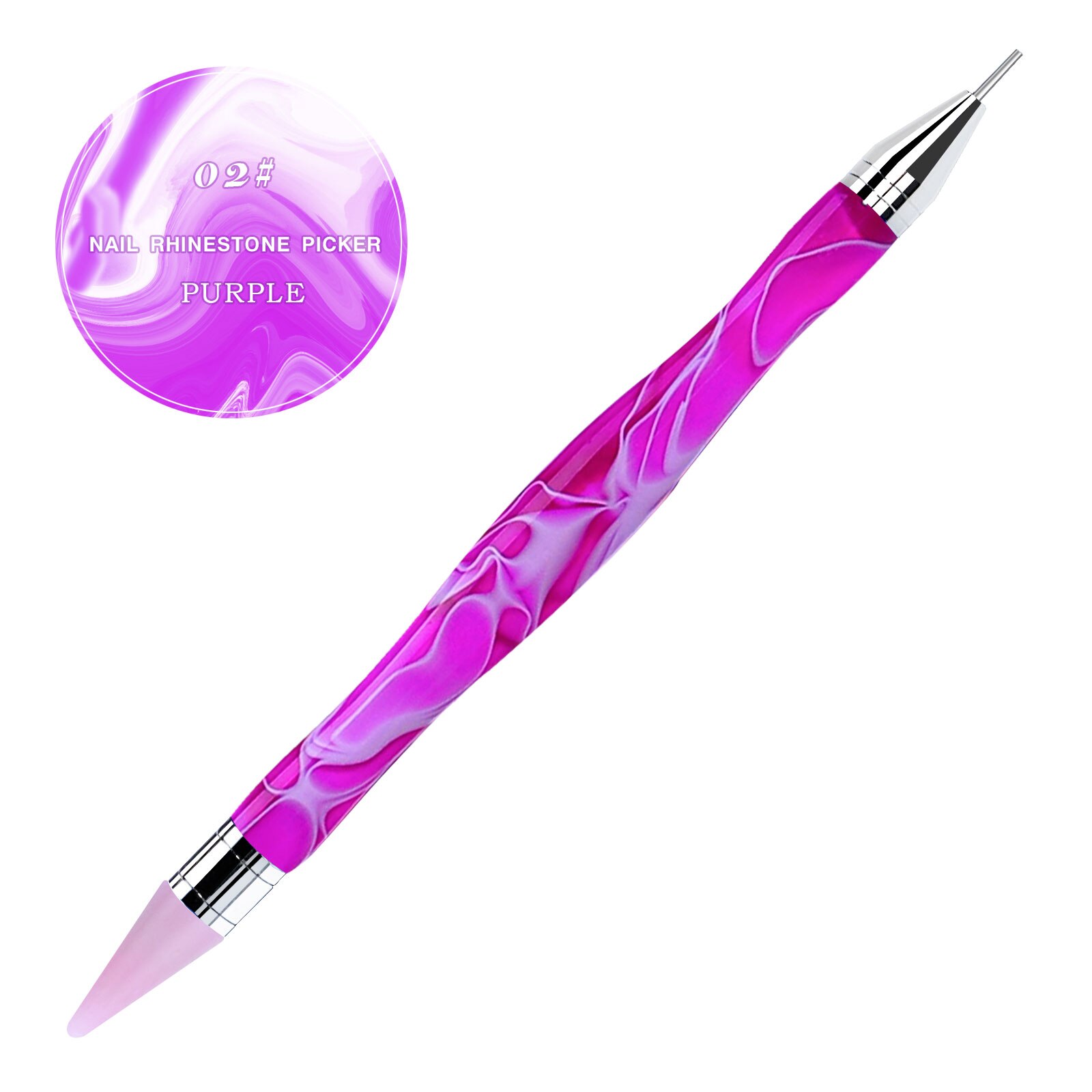 1PC Dual Heads Acrylic Metal Dotting Wax Pen Acrylic Picker Crystal Picking Nail Art Studs Dotter DIY Point Drill Tools: plum