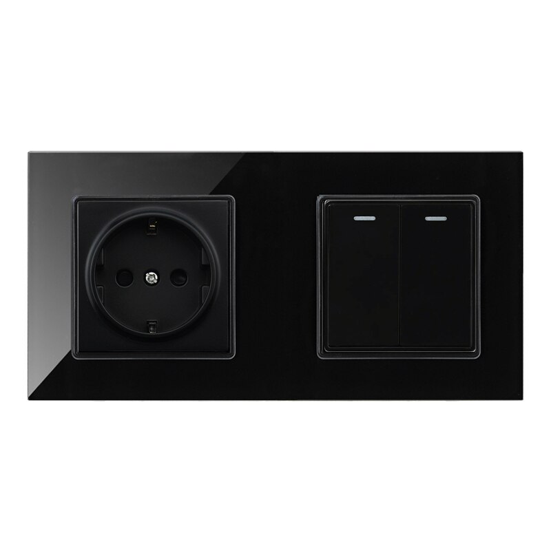 Atlectric DE EU Standard Plug Socket Light Switch Button Switch Power Lamp Light Double Socket Wall Outlet 172mm*86mm: Socket 2Gang Switch / 1