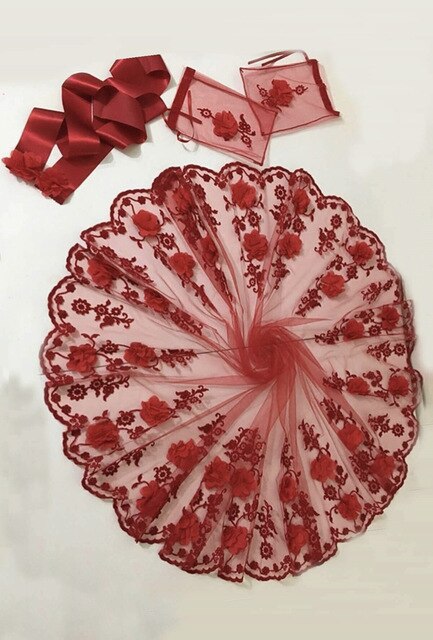Ensemble de voile de mariée brodé en henné 3D, avec fleurs et paillettes, accessoire de nuit de mariage, de mariage, de couleur rouge bordeaux, modèle: Rouge