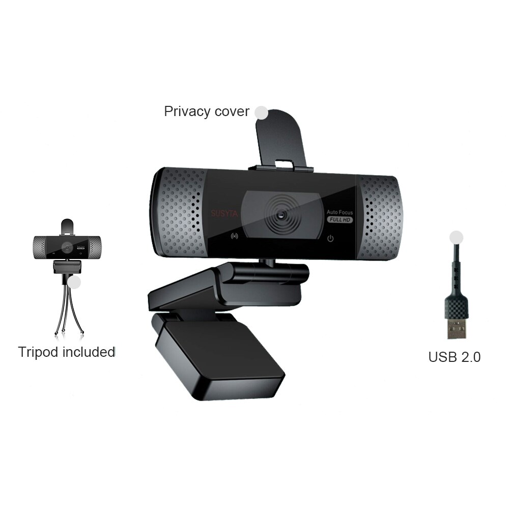 360 ° kierto usb 2.0 verkkokamera 1080p hd 2mp automaattitarkennus tietokonekamera webbikamerat sisäänrakennettu mikrofoni linssisuojuksella jalusta kannettavalle tietokoneelle