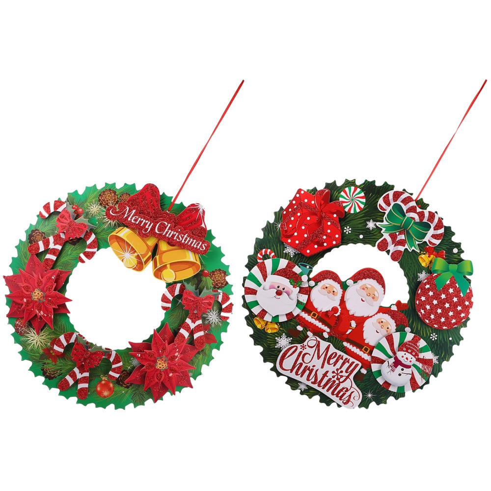 2Pcs Christmas Hanging Wreath Paper Door Wreath Paper Wreath Christmas Door Wreath for Window Wall Door Indoor