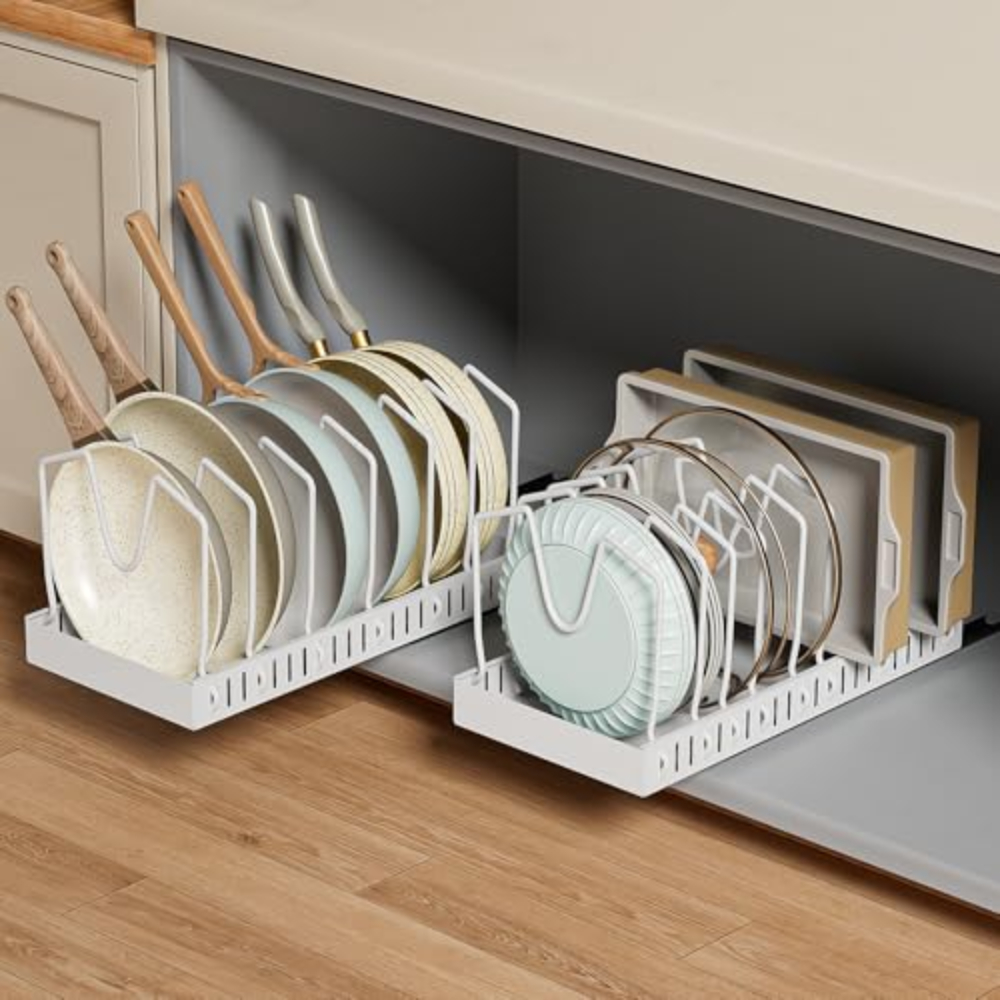 Estante extraíble para ollas de cocina, bandejas ajustables para armario, estante de partición para platos con rieles deslizantes, bandeja organizadora, estantes de almacenamiento para cajones