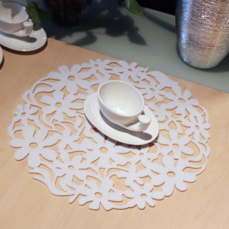 30Cm Moderne Ronde Leuke Bloem Vilt Placemats Keuken Diner Placemats: WHITE