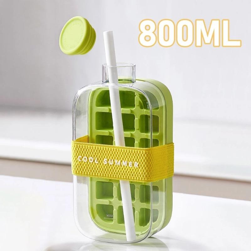 500/800 ml 2in1 ijsblokjesbakje met waterfles Druktype Draagbare ijsmachine Hoge capaciteit ijsvorm voor thuiskeuken Zomergebruik: Army Green