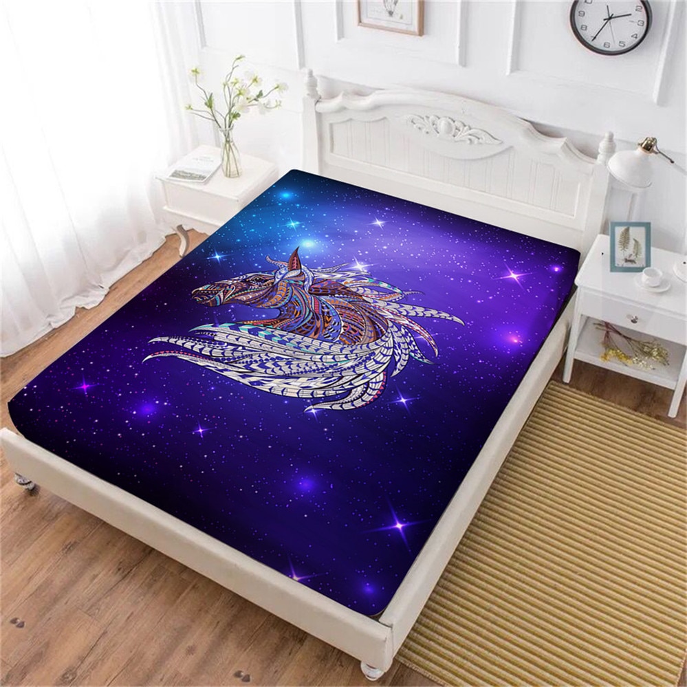 Drap de lit de styliste pour Animal cheval | Violet Galaxy, drap housse, vêtements colorés, couvre-matelas roi reine, Textile pour la maison D40