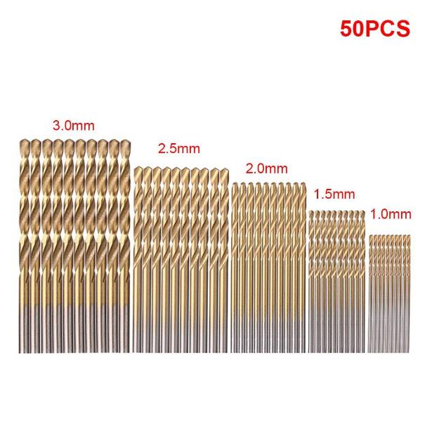 50Pcs Titanium Coated Drill Bits Set HSS High Speed Steel Drill Bits Set Tool Hand Tools Set 1/1.5/2/2.5/3mm: Default Title
