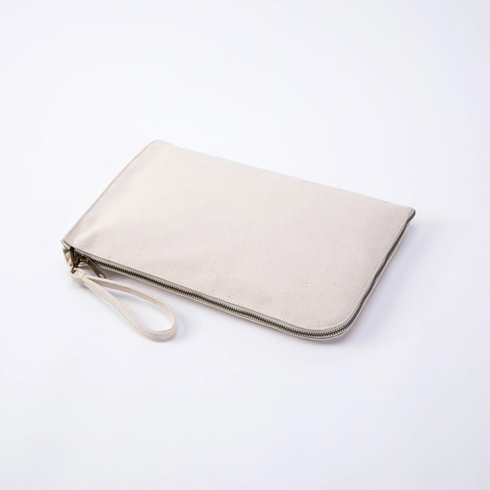 Literaire Canvas Rits Aktetas Document Tas Grote Capaciteit Liner Opslag Cosmetische Tas: Beige