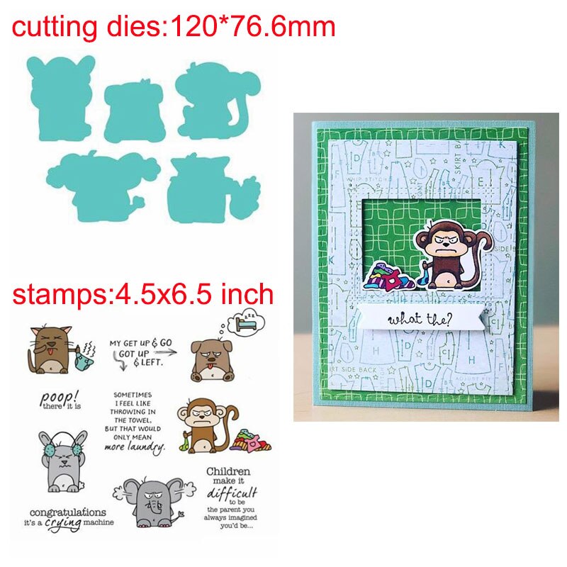 Set van 2 schattige kleine dieren (panda, kuiken, egel en zebra) met grappige sentimenten, stempel en stans voor doe-het-zelf scrapbooking: Ww0876 a 1 h 5612