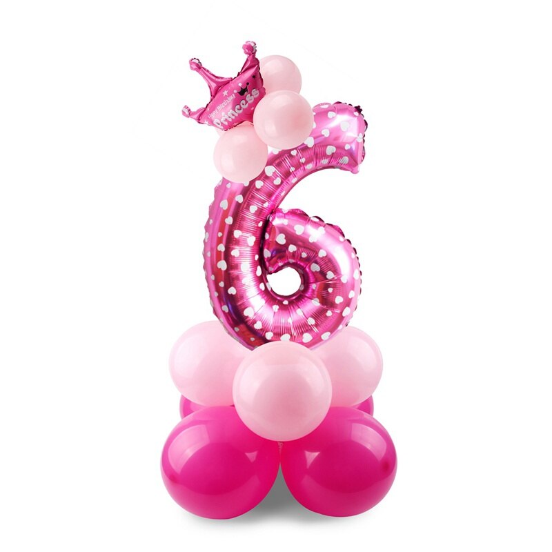Blue Pink Number Balloon Happy Birthday Balloon 1st Birthday Party Decoration Kids Boy Girl Party Ballon Number: Pink 6