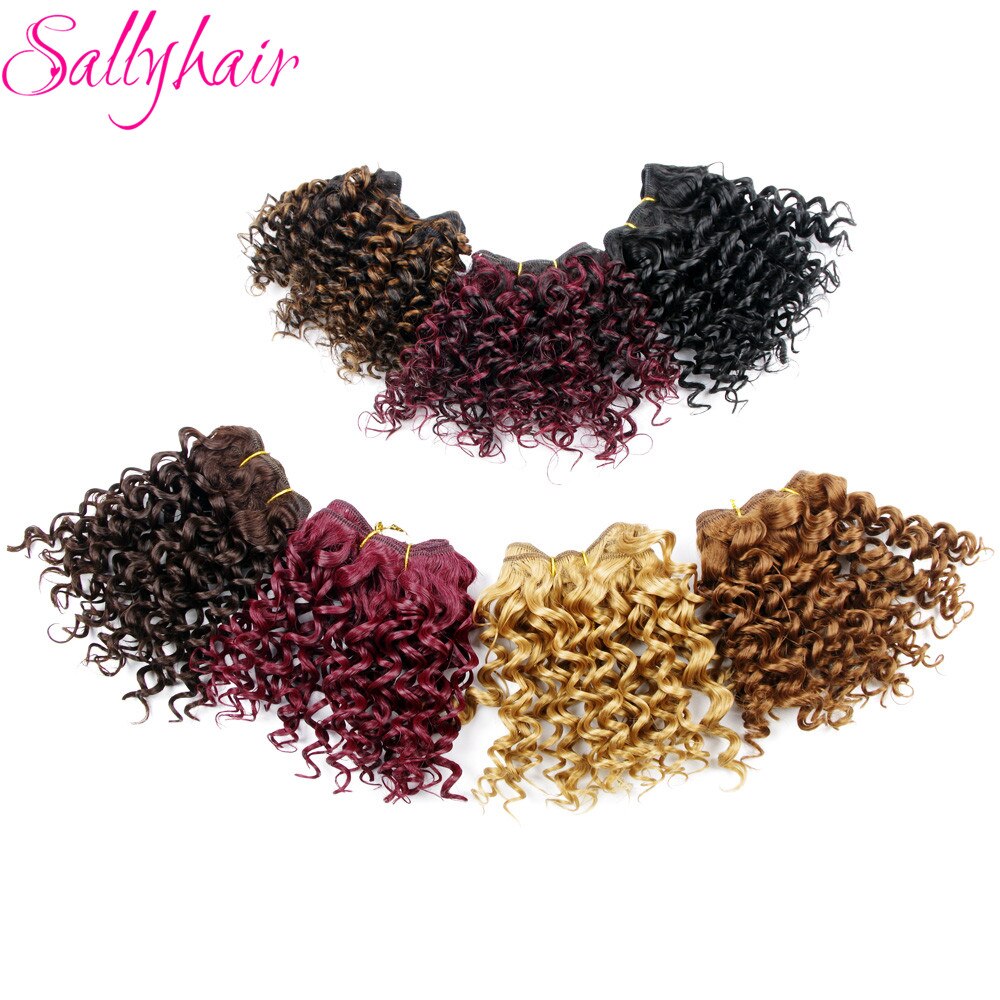 Sallyhair-extensiones de pelo rizado Afro, tejido de pelo rizado de ganchillo, Color negro, trama sintética de alta temperatura, 3 unidades por lote