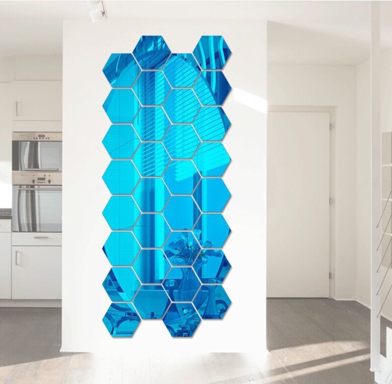 Pegatinas de espejo hexagonales 3D decorativas, pegatinas de pared con forma de panal de abeja para restaurante, sala de estar, decoración del hogar, 12 Uds.