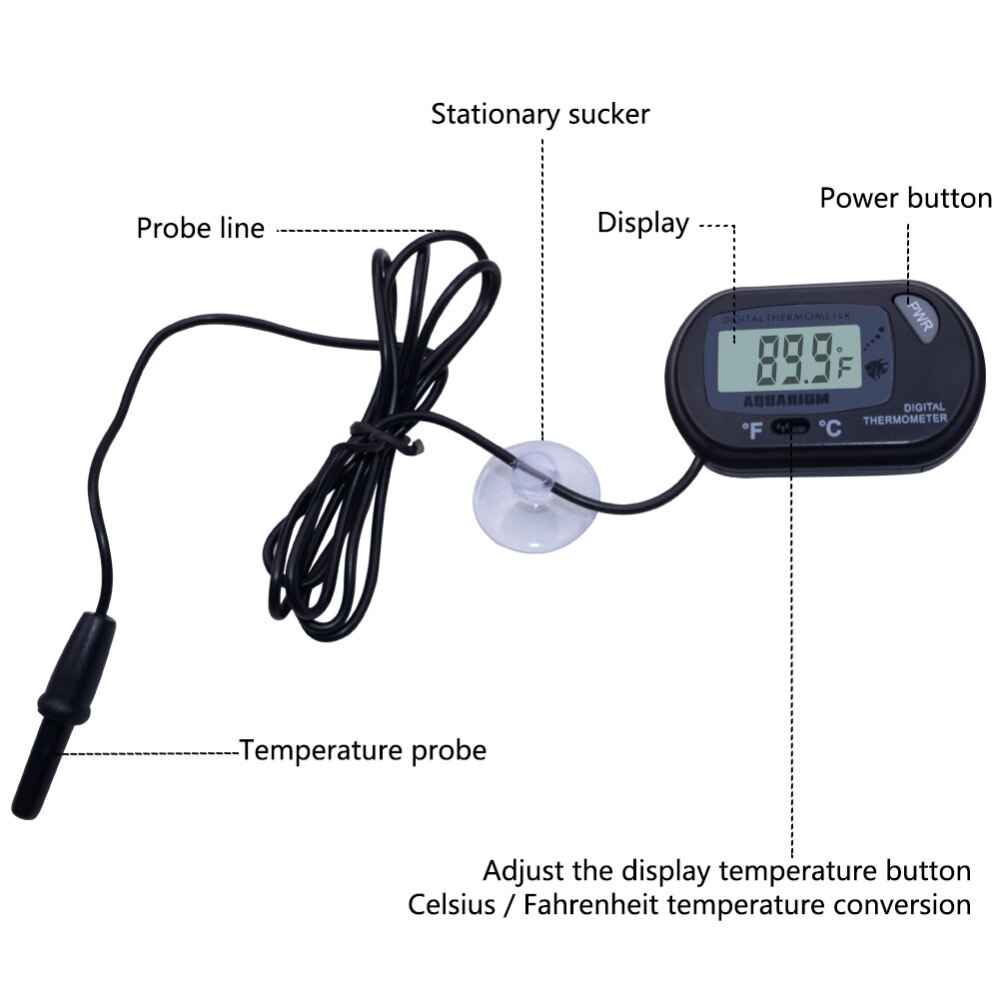Reptile Sea Turtle Fish Tank Waterproof Electronic Thermometer with Probe Reptile Supplies for Family, Aquarium, Refrigerator