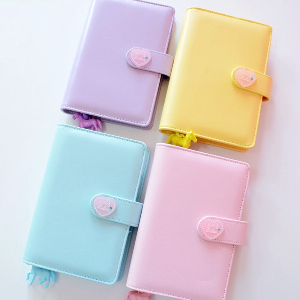 Mignon Kawaii A6 cahier Macaron cuir bricolage feuilles mobiles Journal Journal spirale temps planificateur Agenda organisateur papeterie