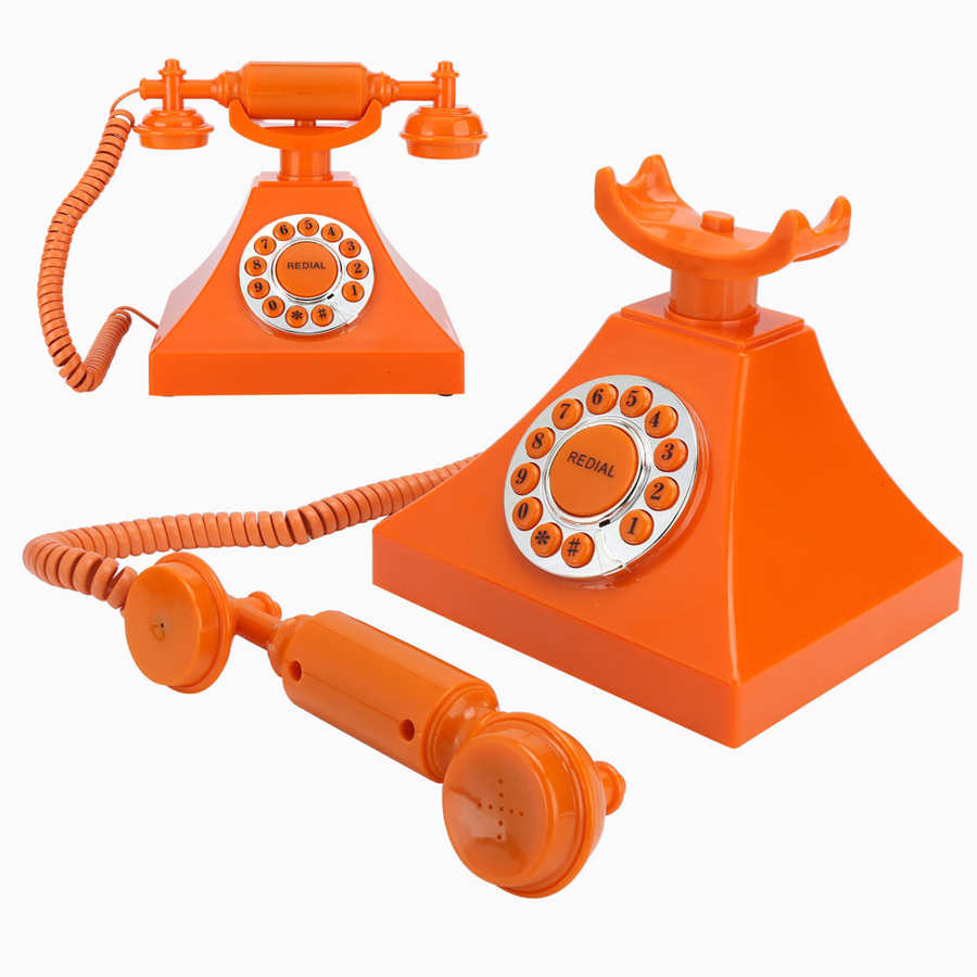Vintage fasttelefon orange high definition opkald stor klar knap us / uk lednings telefon