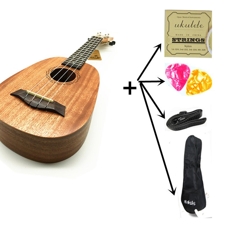 Petit Ukulele en forme d&#39;ananas de 21 pouces, Soprano, Uku, , 4 cordes, instrument de musique, touche en bois de rose: Uku with all parts