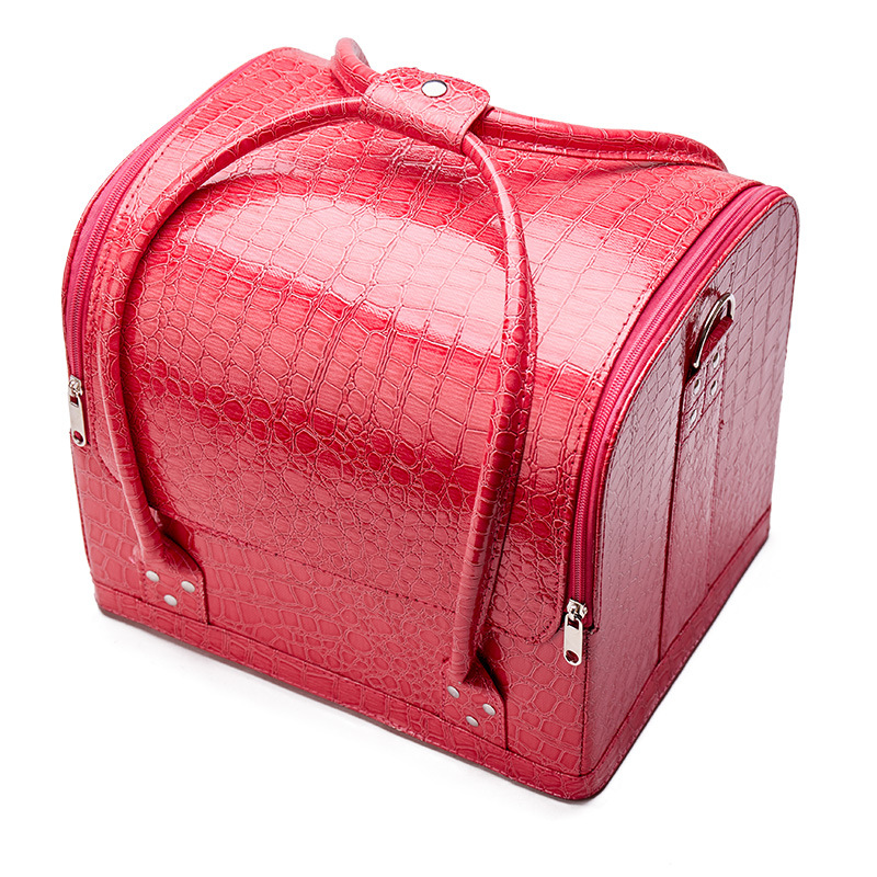 Kvinder kosmetik taske makeup taske arrangør damer 'skønhed kasse stor flerlags clapboard kasse bærbar smuk kuffert: Krokodille rose