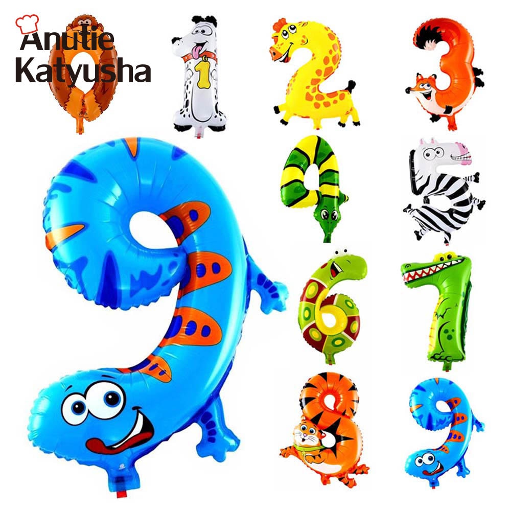 1Pcs 16 Inch Animal Number Foil Inflatable Balloons Kids Party Wedding Happy Birthday Decoration Air Balloon Children's