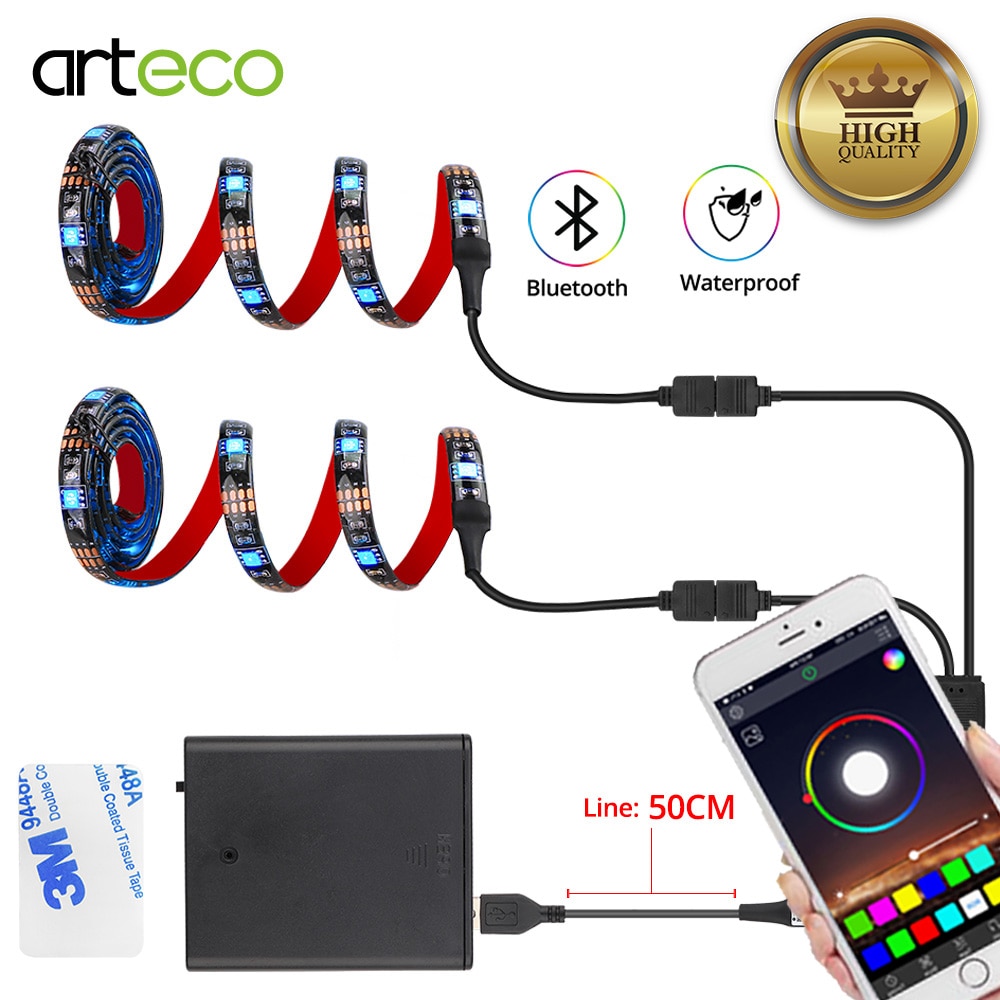 Bluetooth RGB LED Strip Set Battery Operated LED Strip Voor Fiets 5050 1M 2M Bluetooth Controller USB Aangedreven smart APP Controle
