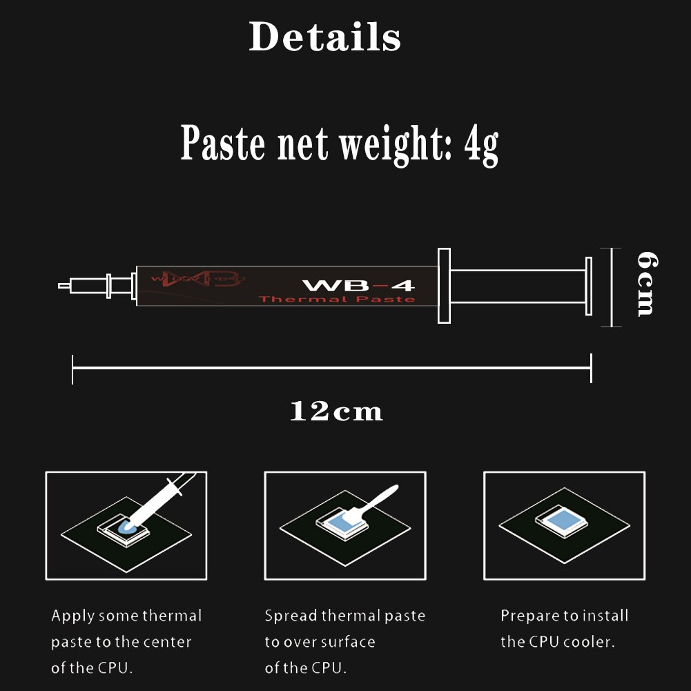 Wovibo-pasta térmica WB-4 WB 4 4g 1g 17 w/m-k para CPU, disipador de calor para impresora GPU, Enfriador de refrigeración, compuesto de grasa térmica de silicona