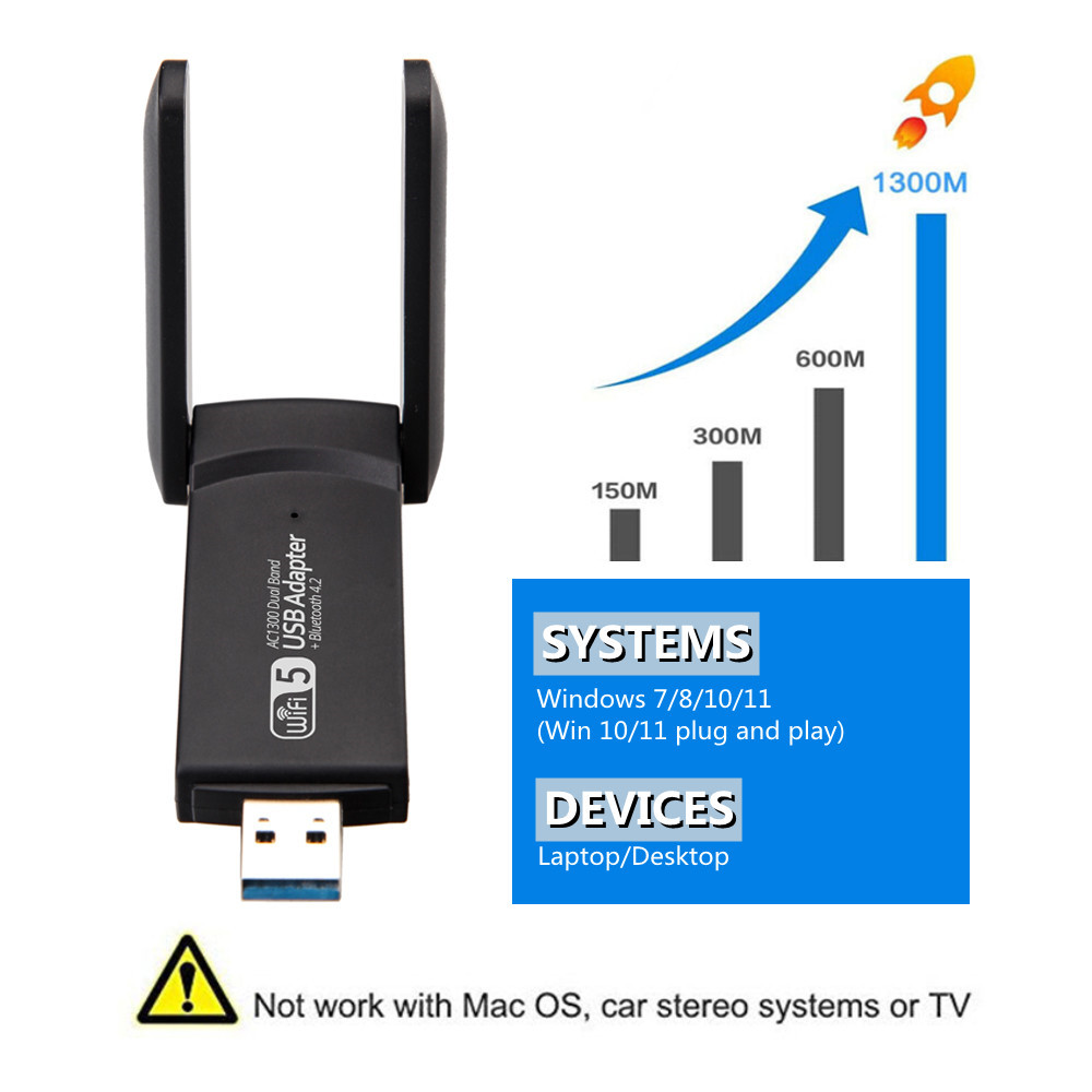Adattatore WiFi USB wireless 1300Mbps Dual Band 2.4G 5Ghz USB 3.0 Adattatore USB WIFI 802.11ac con antenna BT4.2 per laptop desktop