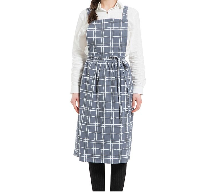 Pleated skirt cotton linen apron Women Cooking Kitchen Apron Work Uniform and flower shop apron for woman long dress smocks: 7