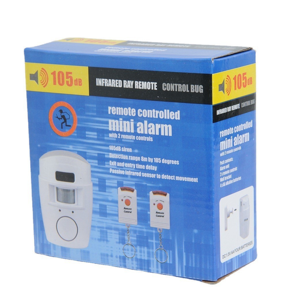 Mini alarma con control remoto inalámbrico, Detector de Sensor de movimiento infrarrojo IR, sirena fuerte de 105dB, para seguridad del hogar, antirrobo