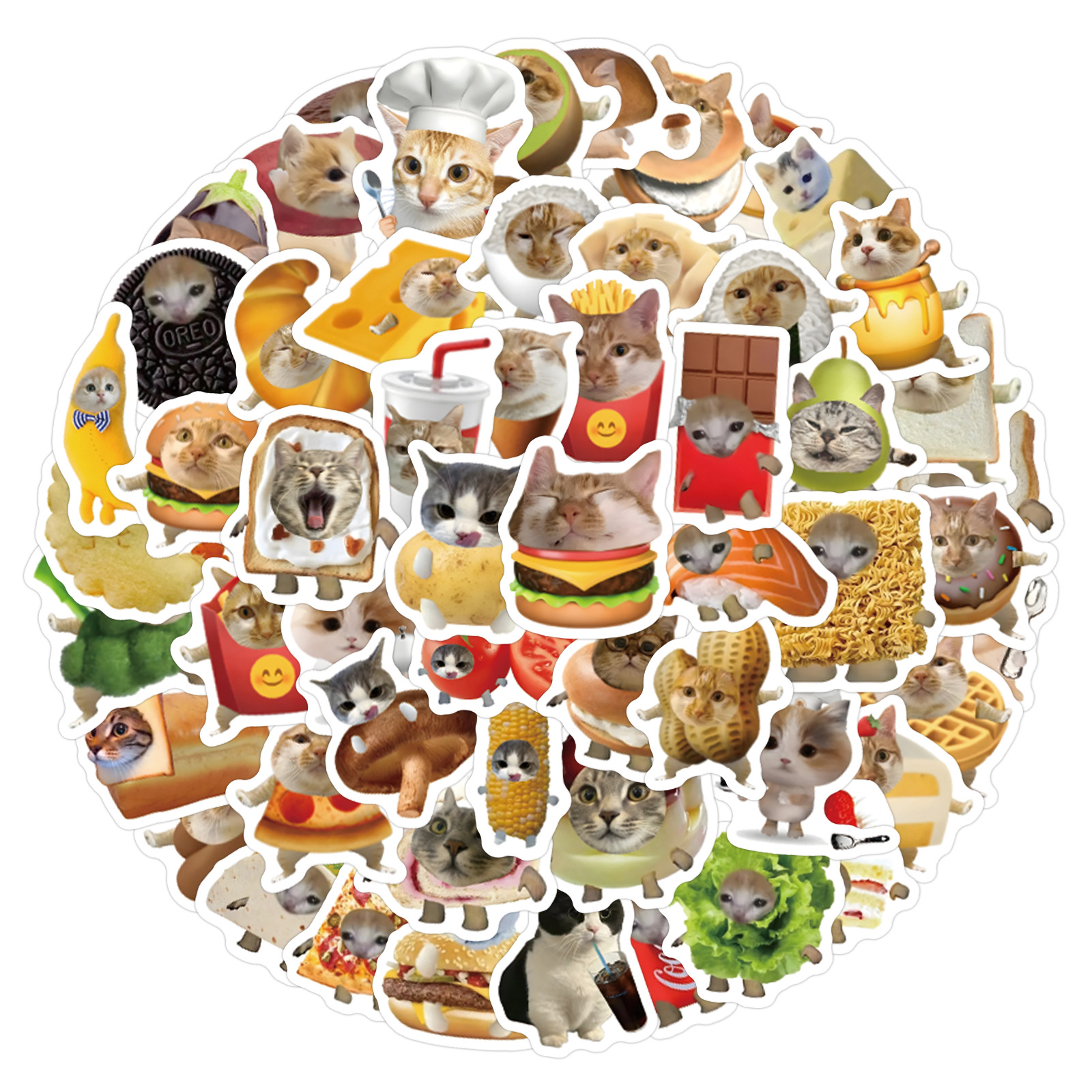 100 zabawne memy z kotem i jedzeniem, urocze naklejki graffiti na zabawki, bagaż, laptopa, ipada, deskorolkę, telefon, samochód: Default Title