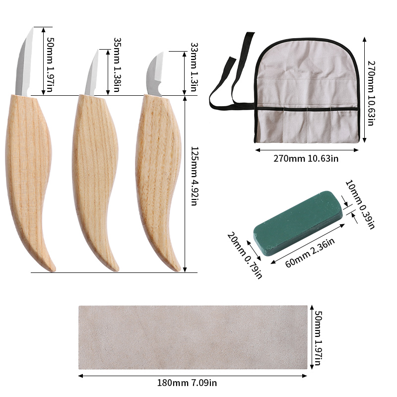 Wood Carving Kit CR-V Trimming Knife Chip Wood Carving Knife Basswood Carving Blocks Wood Carving Tools Set for Bowl Woodwork