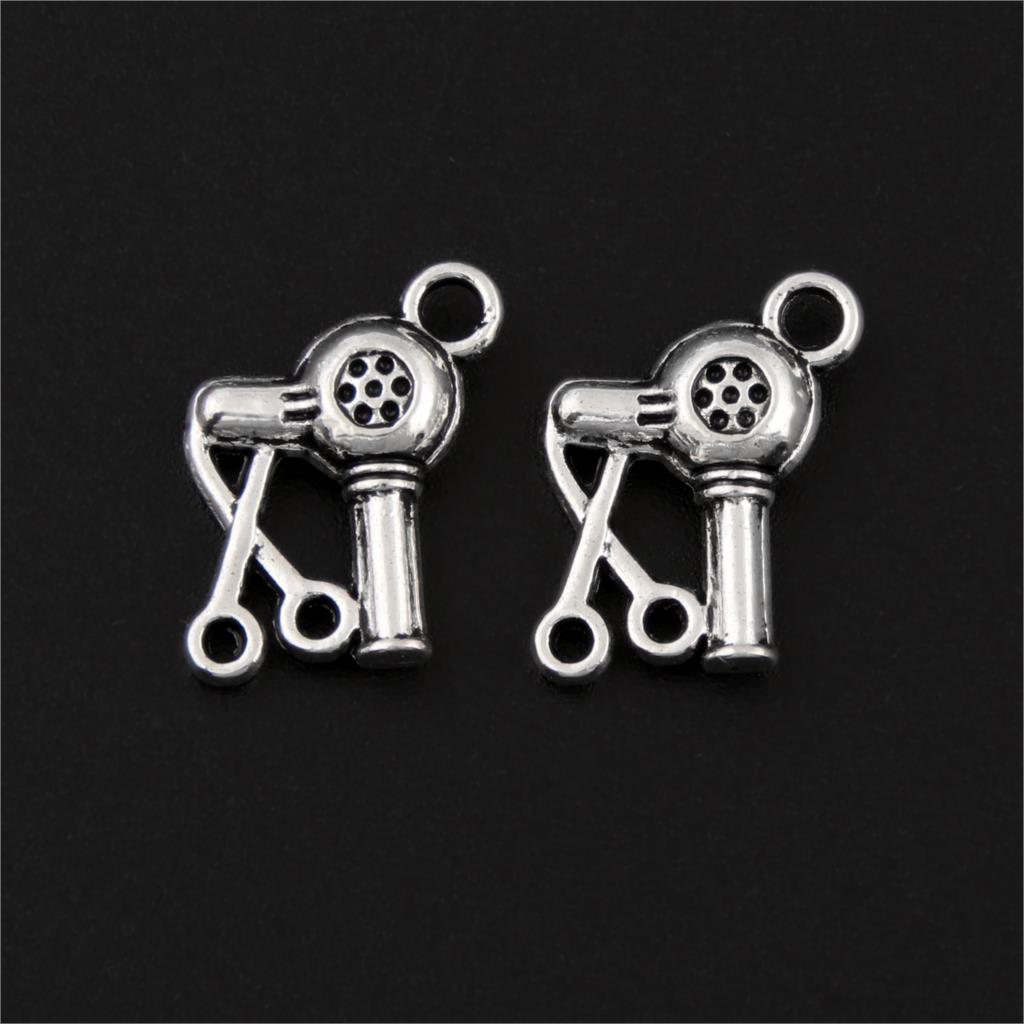 20 Pcs Antiek Zilver Mini Föhn Schaar Charms Barbershop Hanger Maken Kettingen Sieraden 16x12mm A532