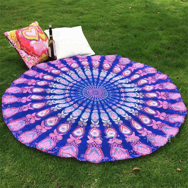 Toalla de playa redonda de gasa y poliéster de 150cm, junto al mar para vacaciones Toalla de playa, chal de baño, Toalla de baño con estampado de cola real grande para playa