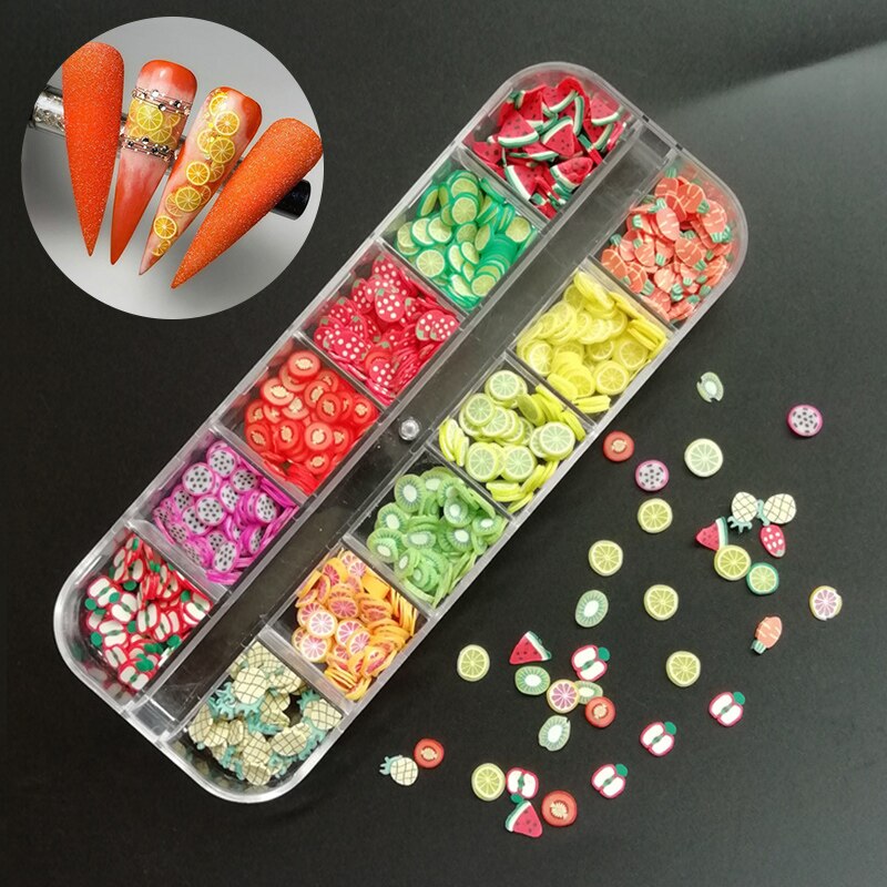 Pegatinas en 3D de frutas para decoración de uñas, accesorios Nail Art con de frutas de tamaño variado, puntas de manicura, 1 caja: 01