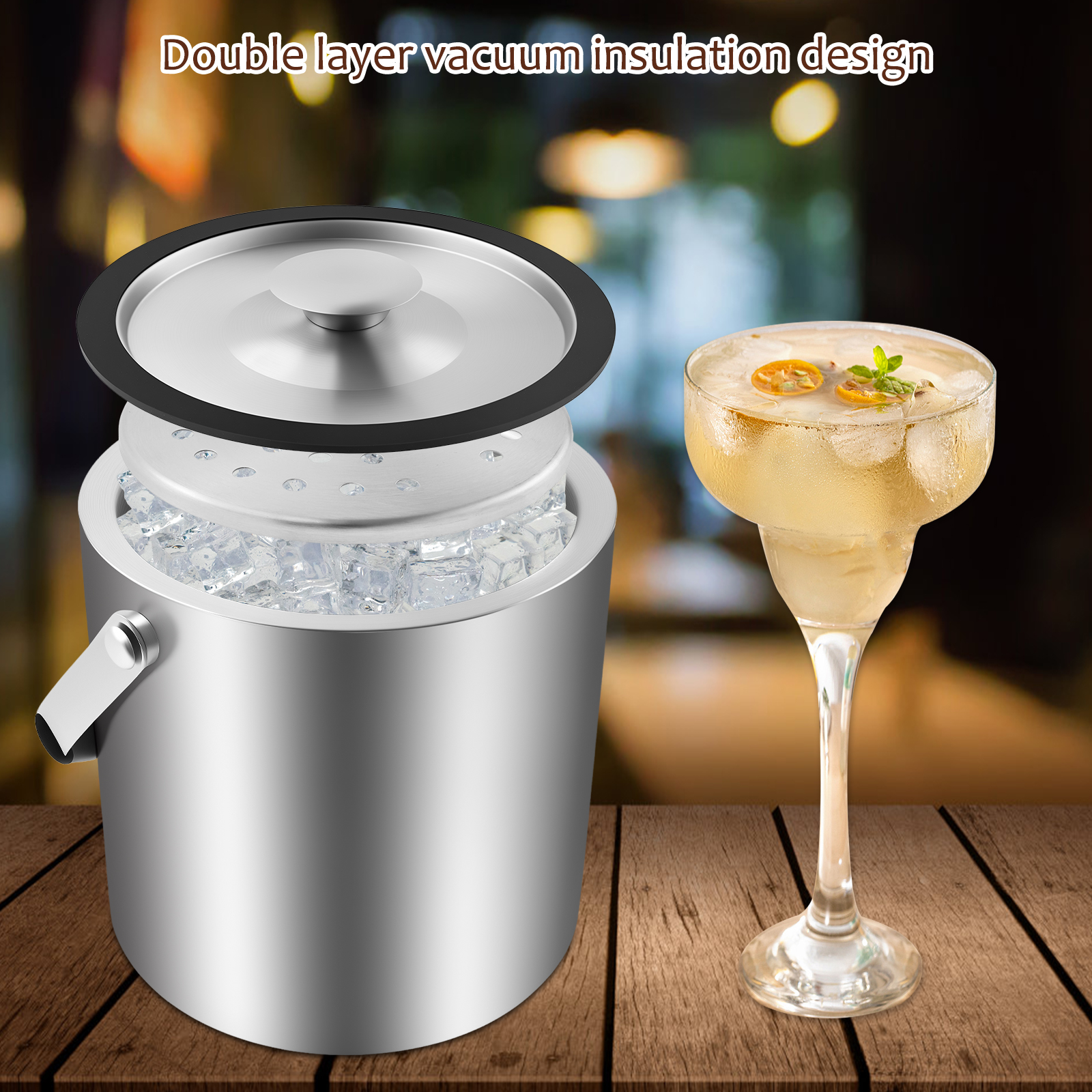 Cubo de hielo de doble pared de acero inoxidable, cubo de hielo para el hogar, cocina, Bar, fiestas, enfriamiento de cerveza, enfriador de champán, accesorios de Bar