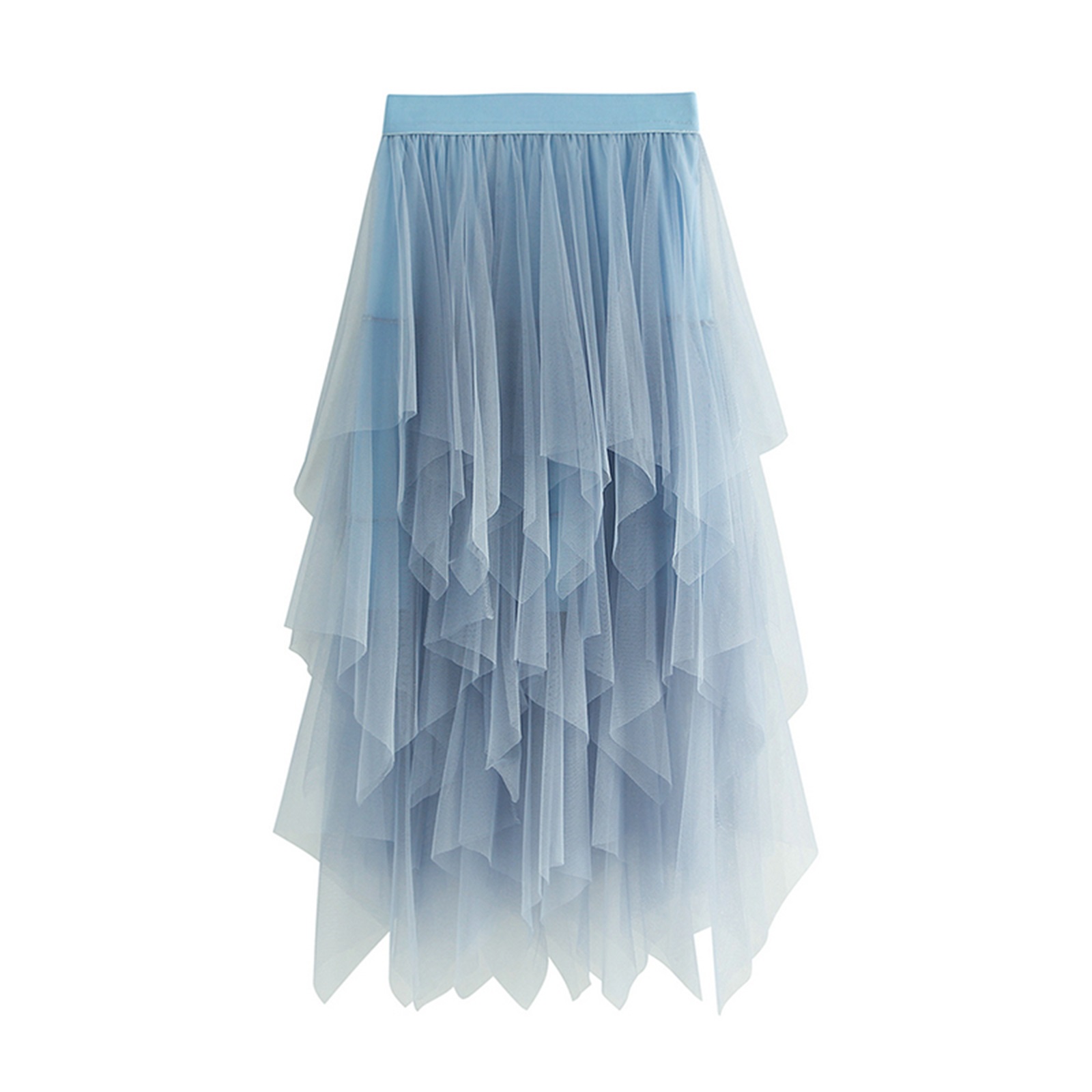 Solid Color Irregular High Waist Tulle Mesh Skirt Women Summer Party Petticoat Ball Gown Skirts: Blue