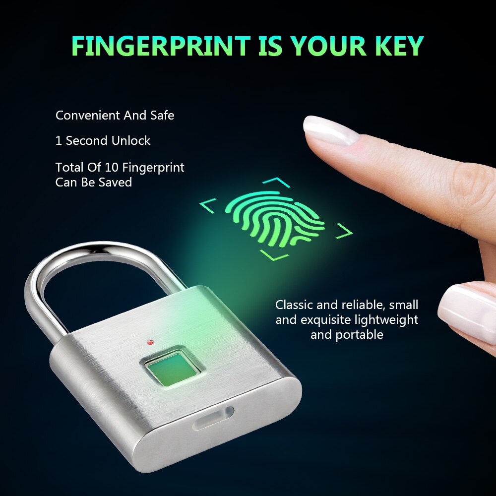 USB Rechargeable Smart Keyless Fingerprint Electric Lock IP65 Waterproof Anti-Theft Security Padlock Door Luggage Lock