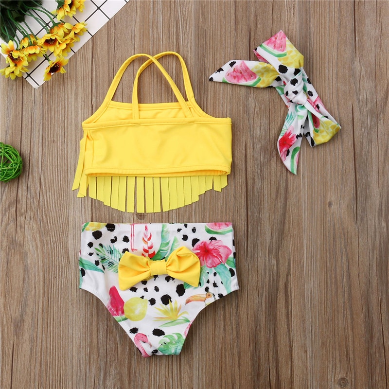 0-24m baby piger badetøj solid gul kvast slynge toppe piger bikini vandmelon print trunks badedragt til pige nyfødt sæt